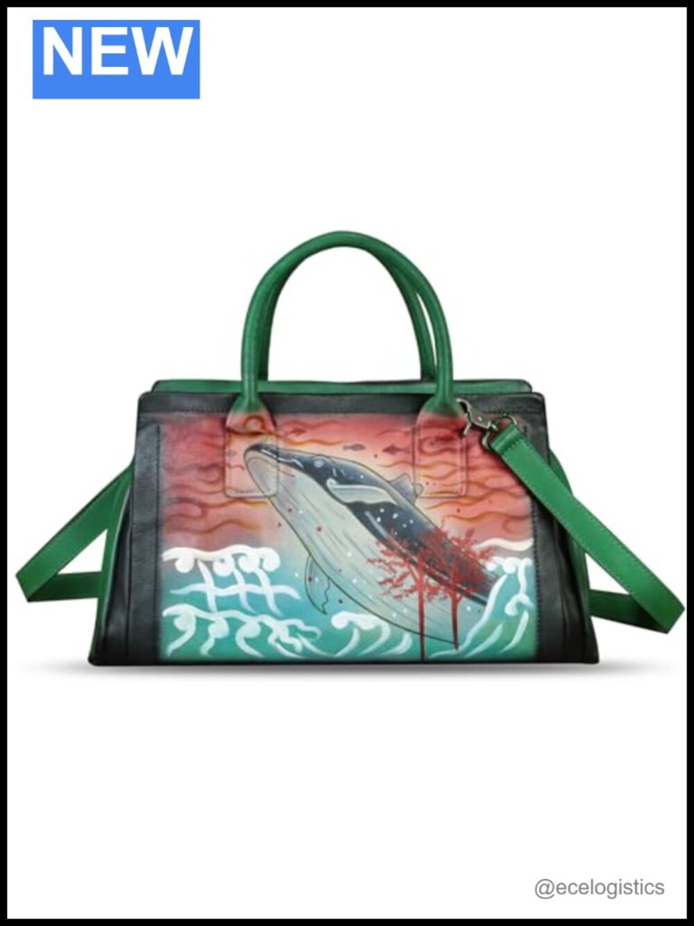 Genuine Leather Hand Painted Satchel Handbag Top Handle Crossbody Purse Tote